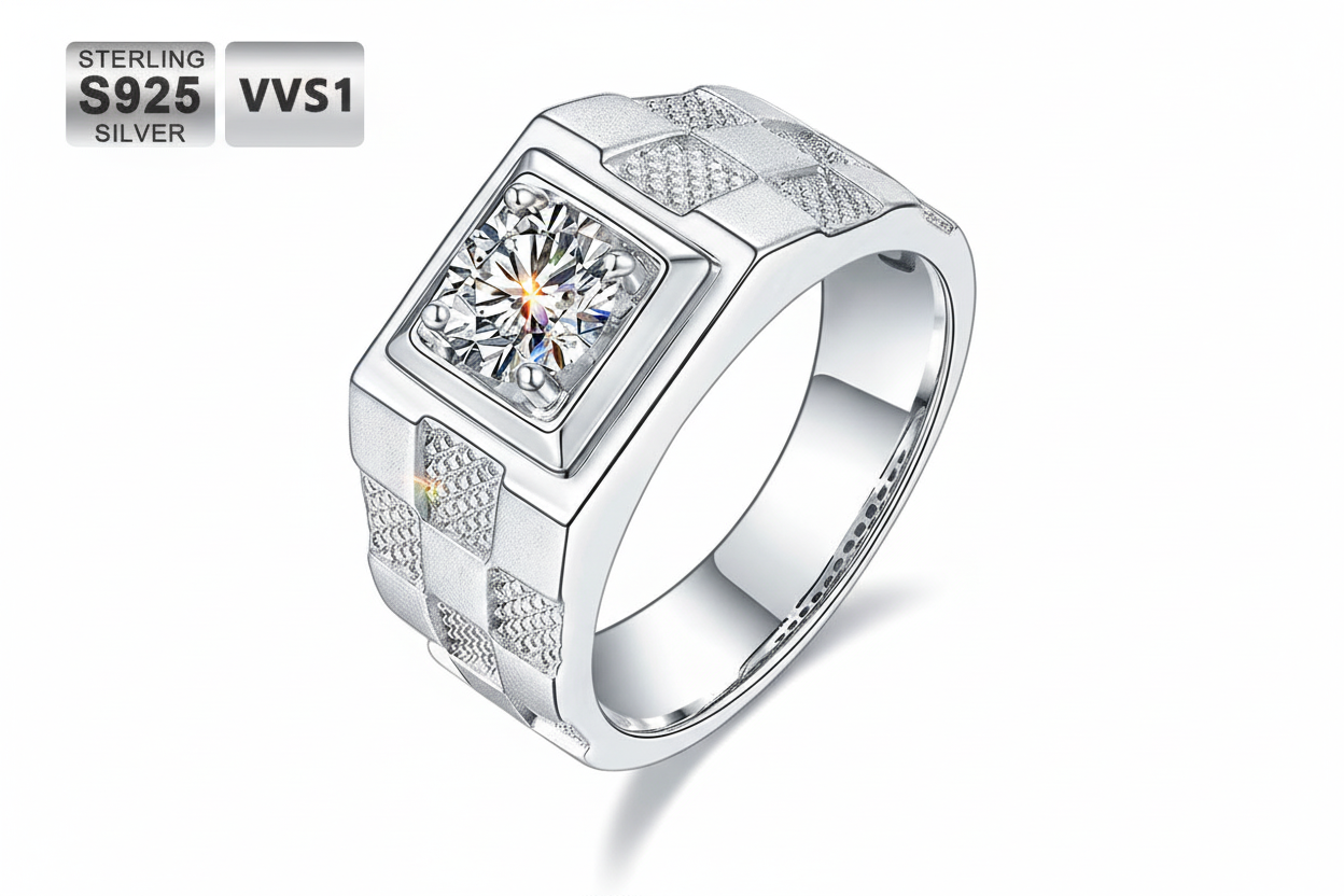 Bague Unisexe Moissanite – 1 Carat – Argent 925